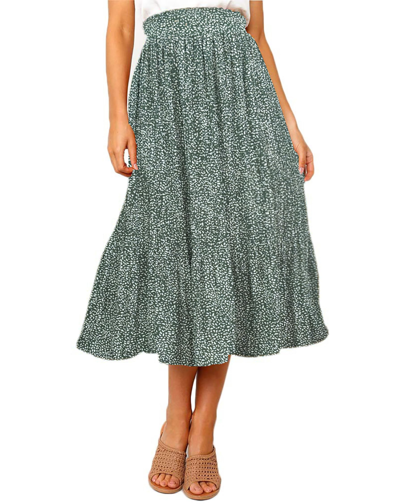 Paige Women’s Pleated Midi Skirt – Polka Dot Skirt with Elastic Waist & Pockets