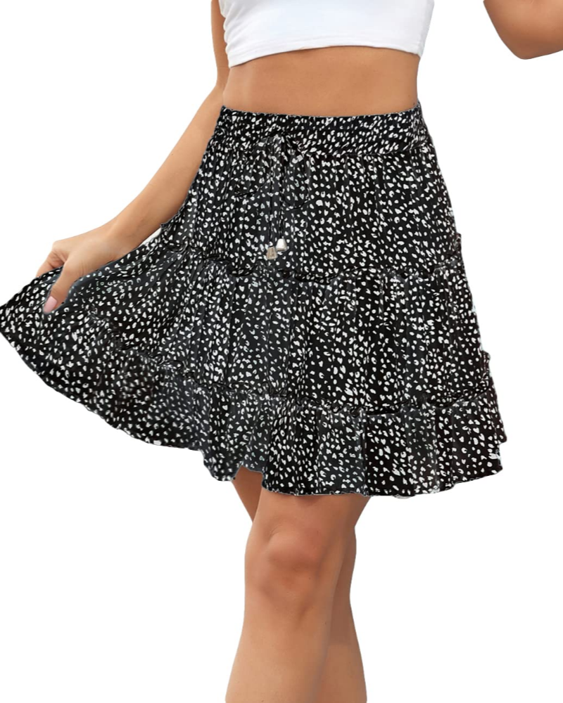 Bella Women’s Mini Skirt – Boho Floral High Waist Skirt with Drawstring