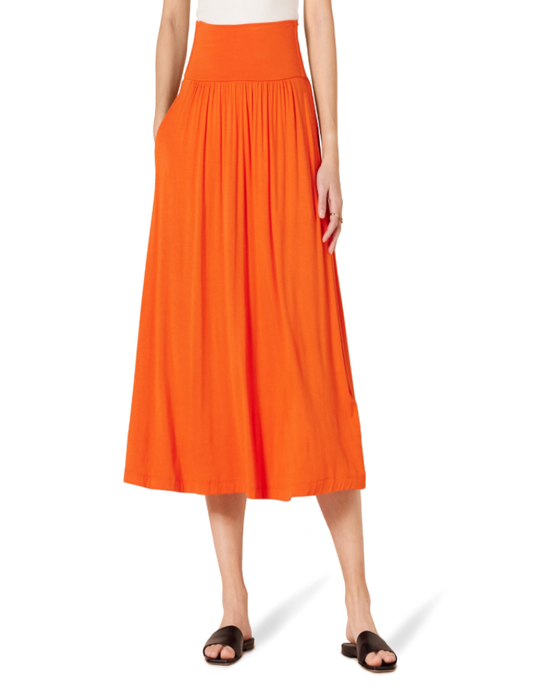 Nina Women’s Jersey Midi Skirt – Pull-On Stretch Skirt with Side Pockets