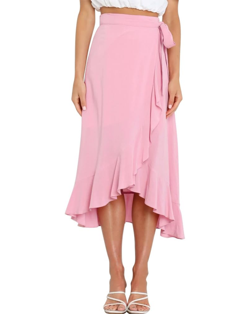 Olivia Women’s Wrap Skirt – High Waist Asymmetrical Ruffle Midi Skirt