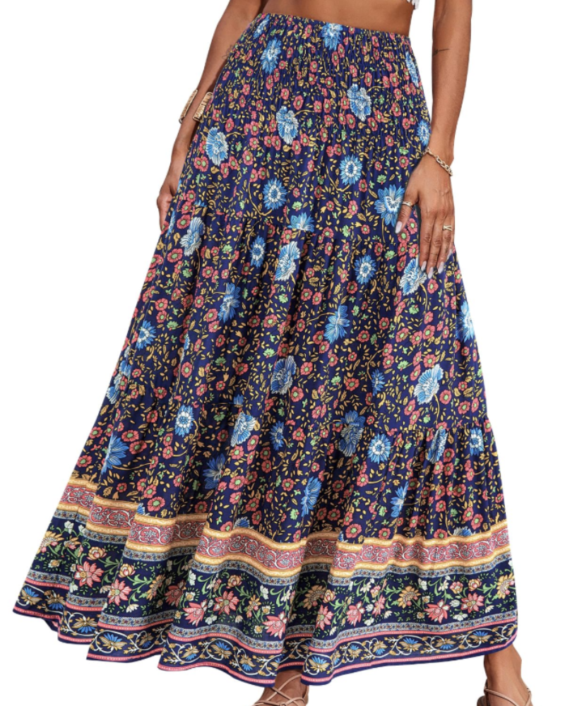 Bianca Women’s Plus Size Maxi Skirt – Boho Floral High Waist Ruffle Skirt