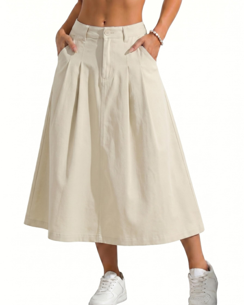 Mila Women’s Utility Midi Skirt – High Waist Button Skirt with Pockets