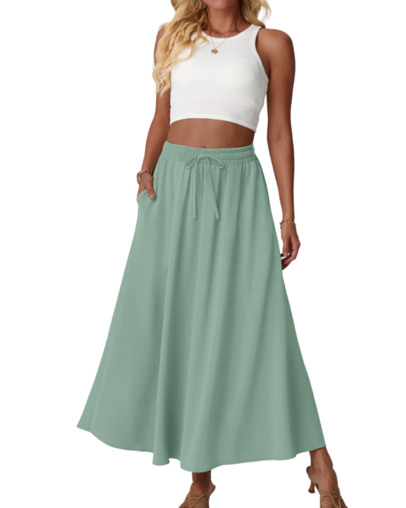 Eleanor Women’s Maxi Skirt – Floral High Waist A-Line Skirt with Pockets