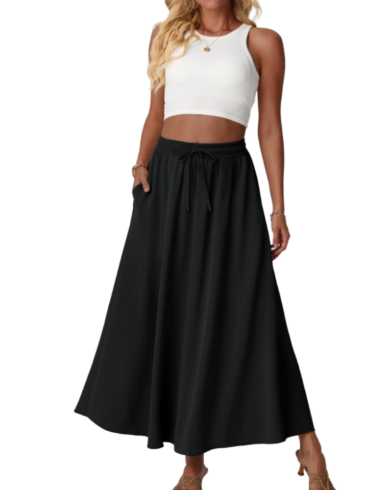 Eleanor Women’s Maxi Skirt – Floral High Waist A-Line Skirt with Pockets