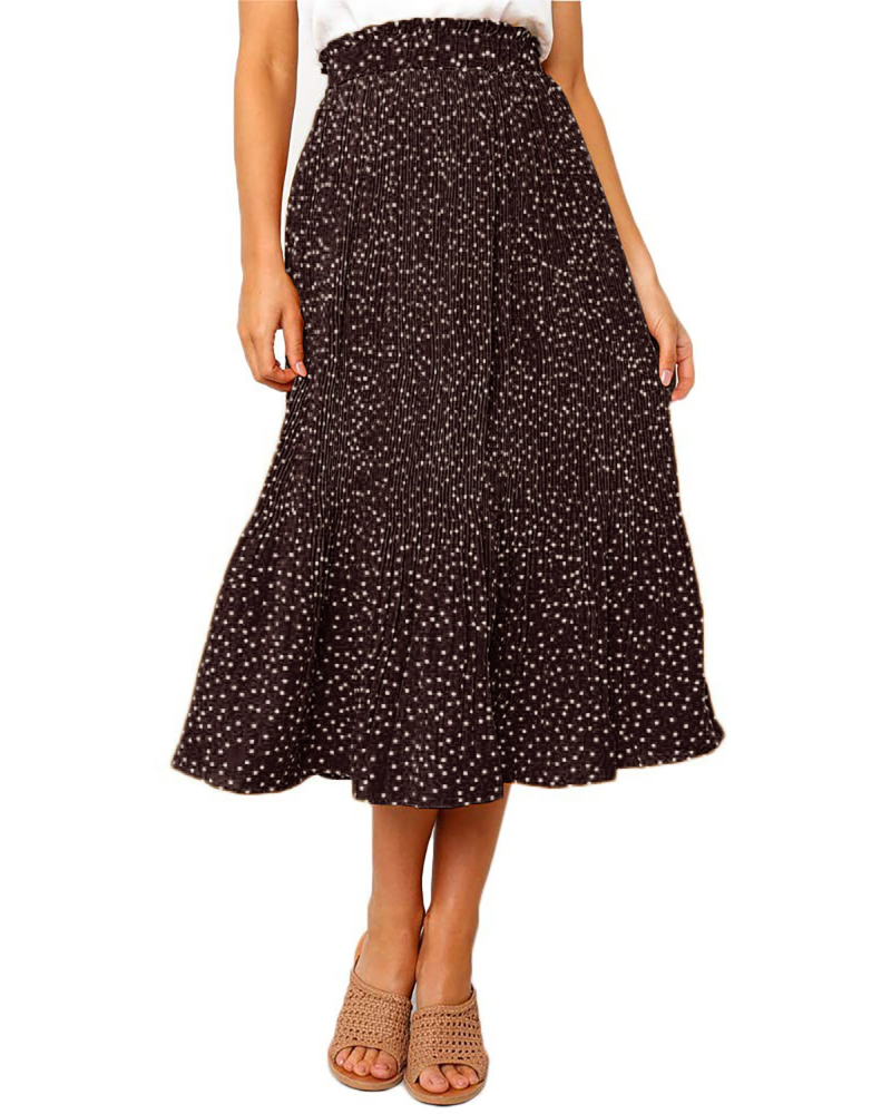 Paige Women’s Pleated Midi Skirt – Polka Dot Skirt with Elastic Waist & Pockets