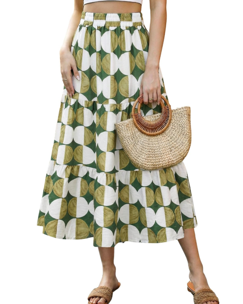 Juliet Women’s Midi Skirt – Floral A-Line Calf-Length Skirt with Elastic Waist
