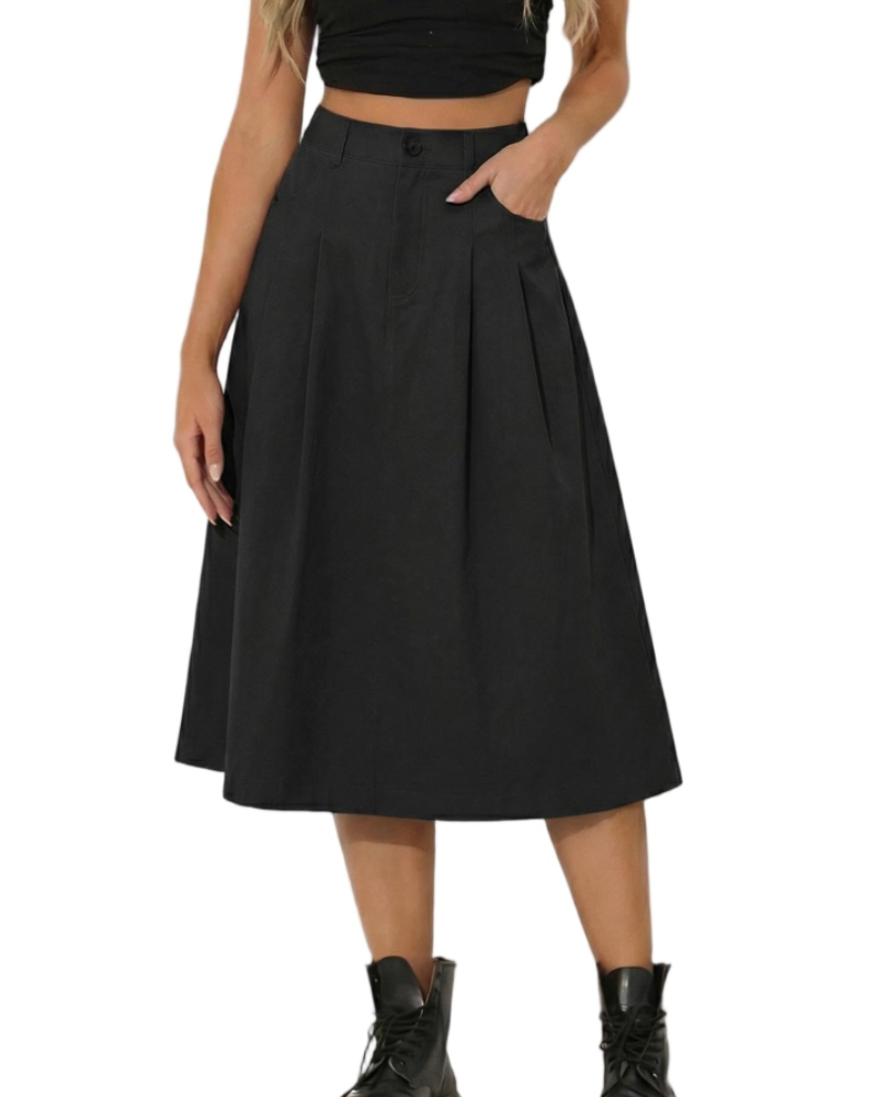 Mila Women’s Utility Midi Skirt – High Waist Button Skirt with Pockets