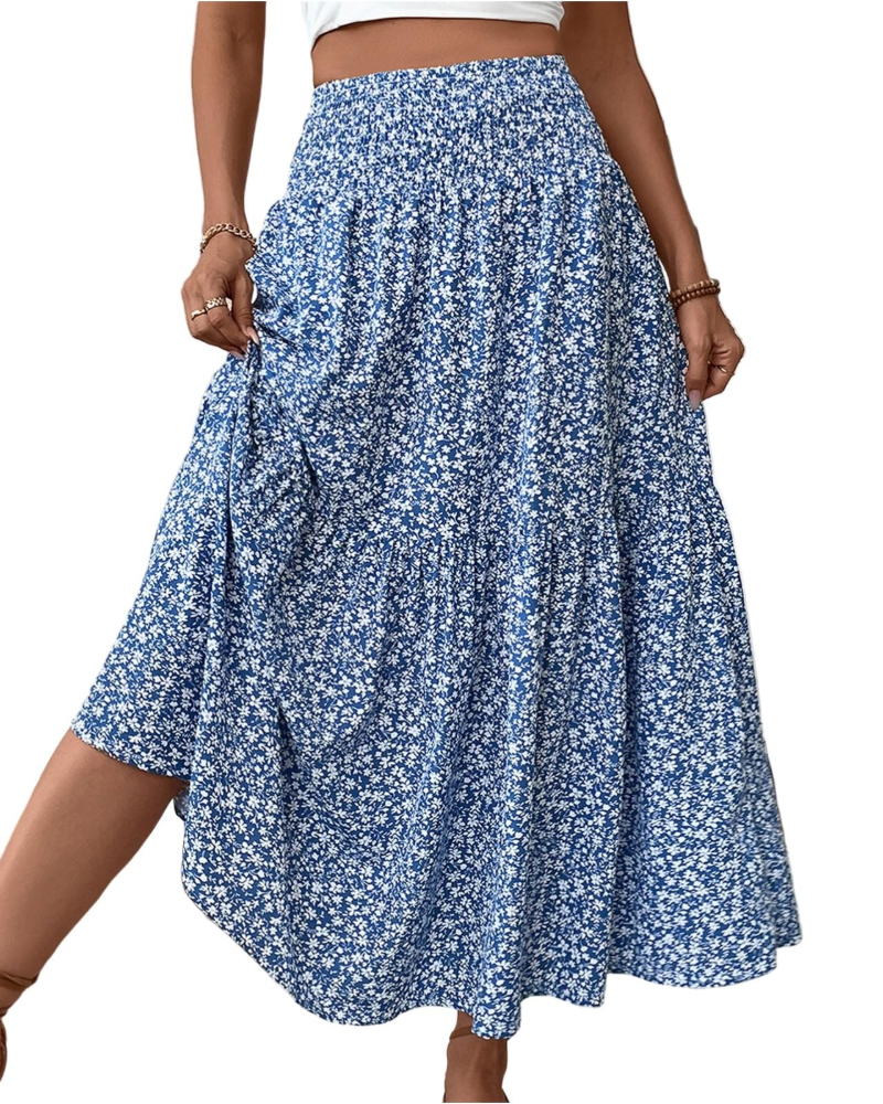Lily Women’s Maxi Skirt – Floral High Waist A-Line Skirt with Pockets