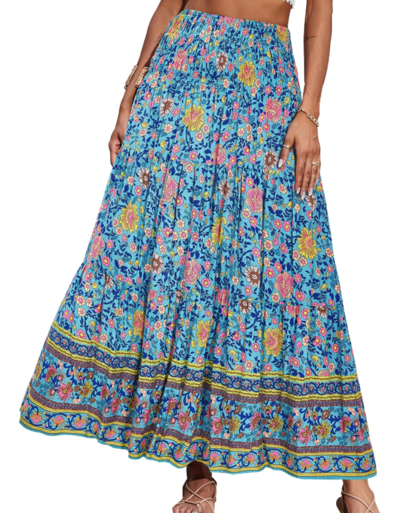 Bianca Women’s Plus Size Maxi Skirt – Boho Floral High Waist Ruffle Skirt