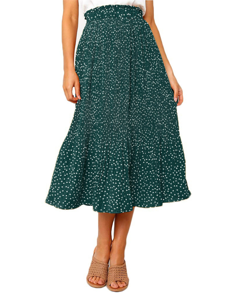 Paige Women’s Pleated Midi Skirt – Polka Dot Skirt with Elastic Waist & Pockets