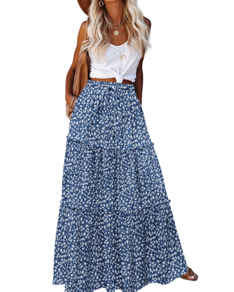 Avery Women’s Maxi Skirt – High Waist Tiered A-Line Skirt with Flared Hem