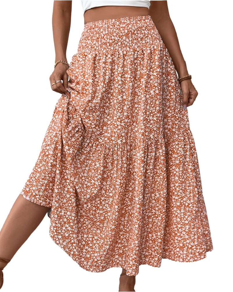 Lily Women’s Maxi Skirt – Floral High Waist A-Line Skirt with Pockets
