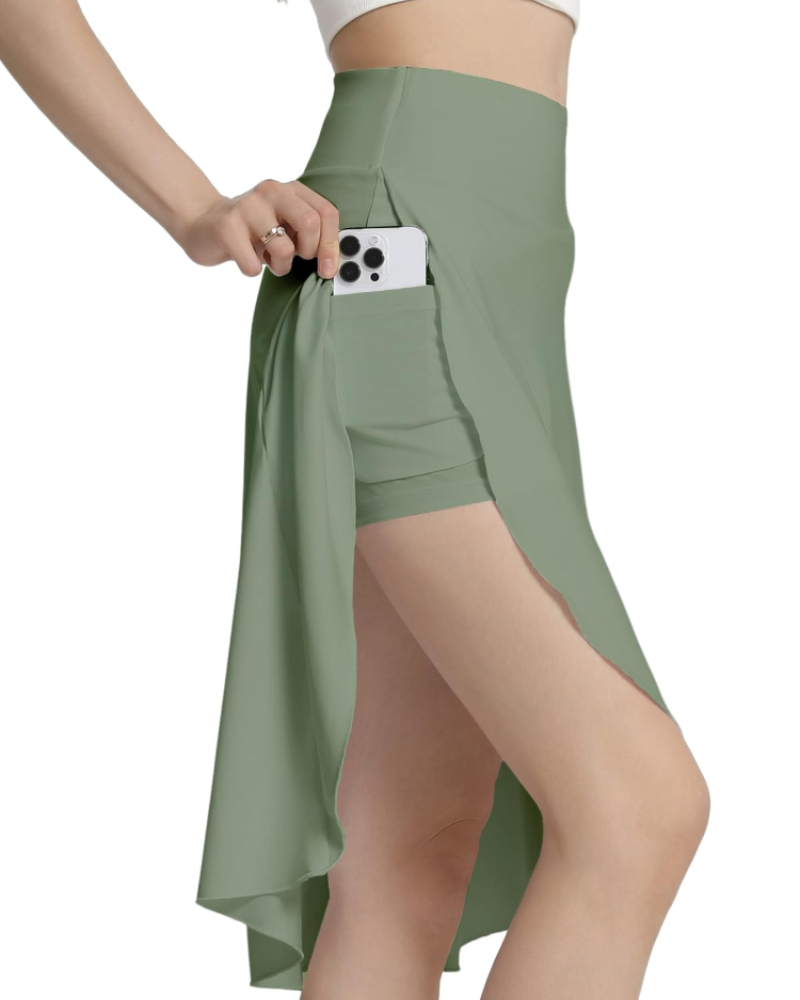 Hailey Women’s Midi Skort – High Waist Athletic Skirt with Built-In Shorts & Pockets