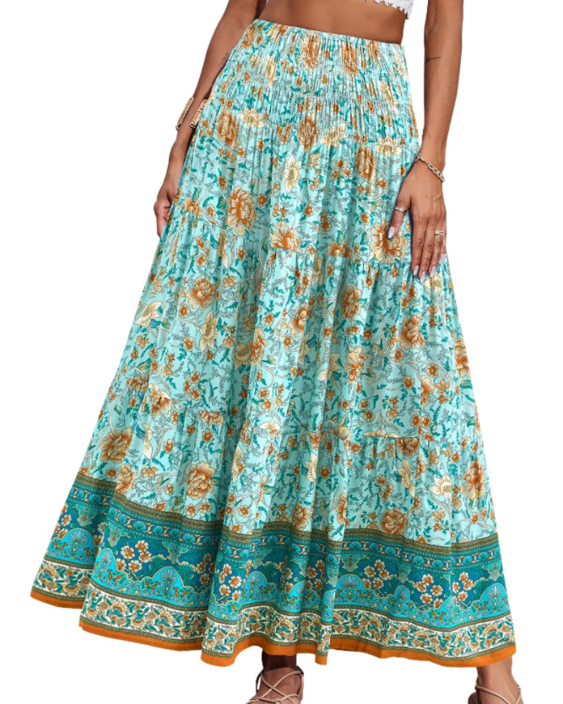 Bianca Women’s Plus Size Maxi Skirt – Boho Floral High Waist Ruffle Skirt