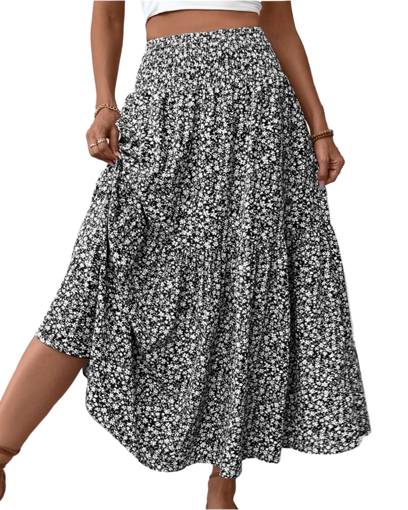 Lily Women’s Maxi Skirt – Floral High Waist A-Line Skirt with Pockets
