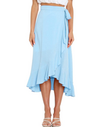 Olivia Women’s Wrap Skirt – High Waist Asymmetrical Ruffle Midi Skirt