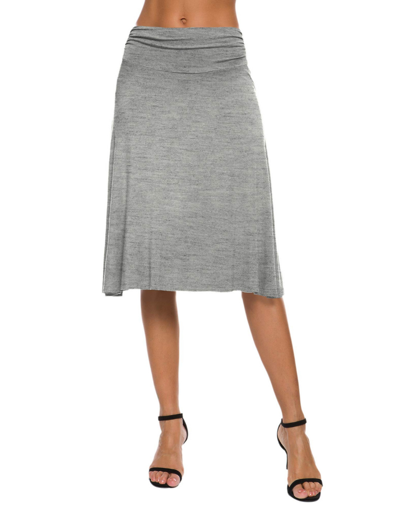 Audrey Women’s Midi Skirt – Stretch A-Line Knee-Length Skirt with Elastic Waist