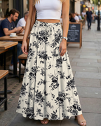 Hannah Women’s Maxi Skirt – Boho A-Line Drawstring Skirt with Pockets