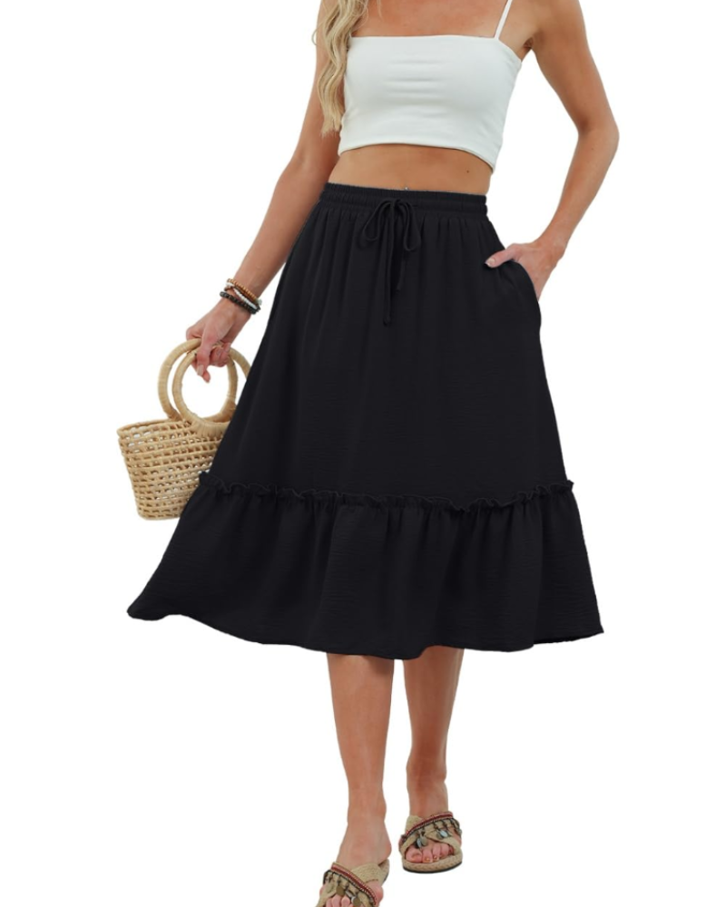 Freya Women’s Midi Skirt – Drawstring Summer Skirt with Side Pockets