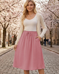 Chloe Women’s Midi Skirt – Linen-Look A-Line Skirt with Drawstring & Pockets