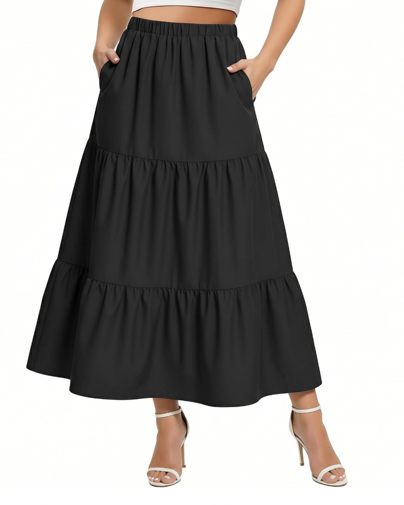 Ariana Women’s A-Line Midi Skirt – High Waist Ruffle Skirt with Pockets
