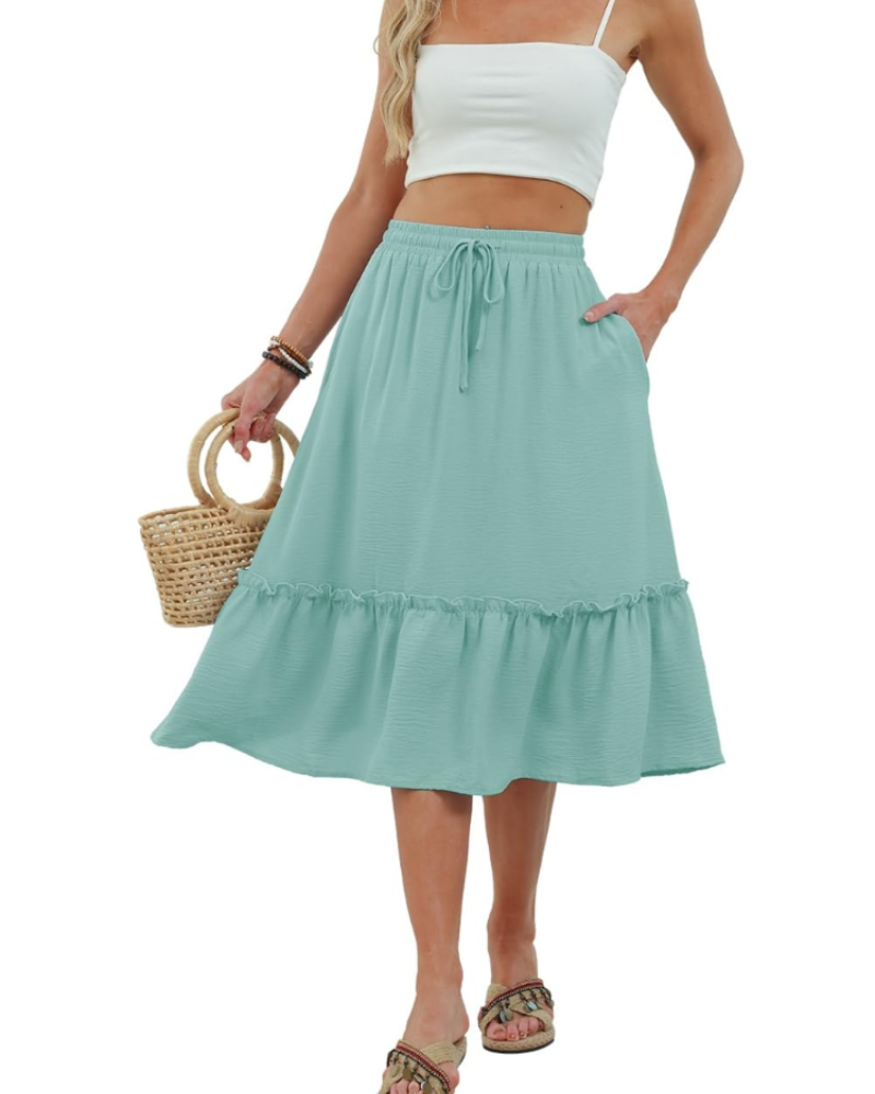 Freya Women’s Midi Skirt – Drawstring Summer Skirt with Side Pockets