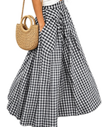Hailey Women’s Maxi Skirt – Checked A-Line Pleated Skirt with Pockets