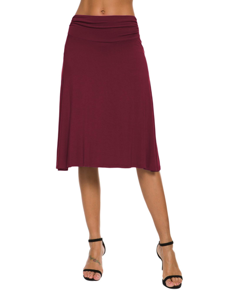 Audrey Women’s Midi Skirt – Stretch A-Line Knee-Length Skirt with Elastic Waist