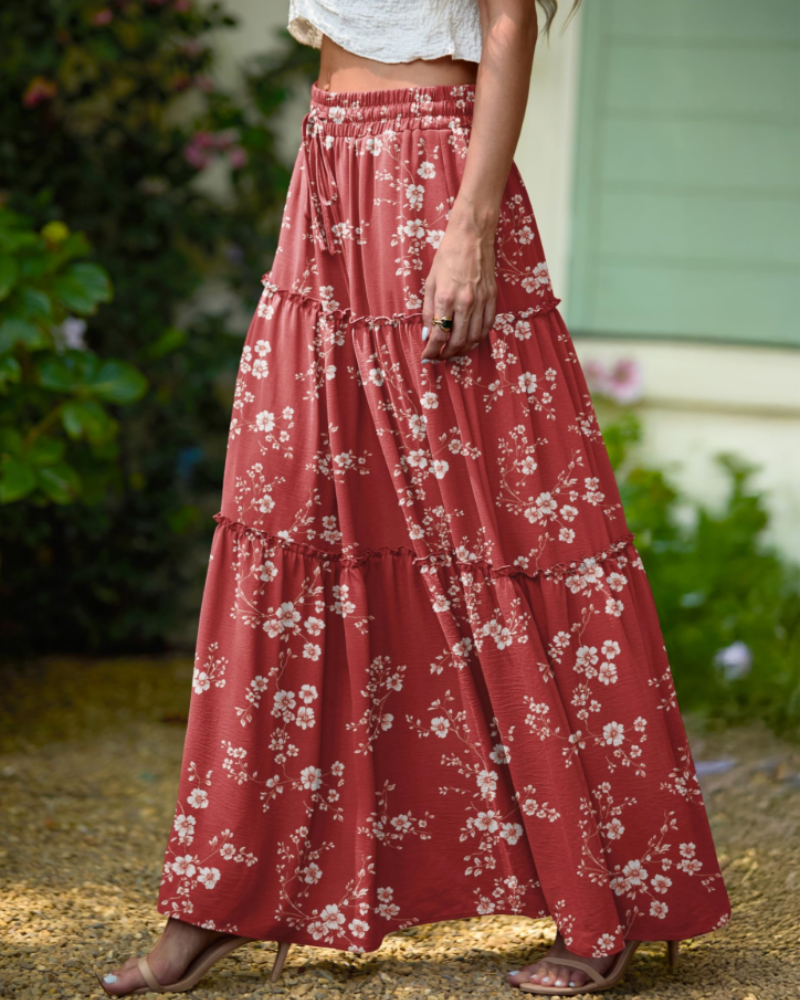 Penelope Women’s Maxi Skirt – Boho Floral High Waist Skirt with Pockets