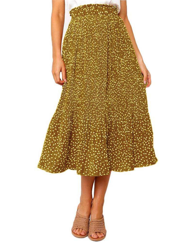 Paige Women’s Pleated Midi Skirt – Polka Dot Skirt with Elastic Waist & Pockets