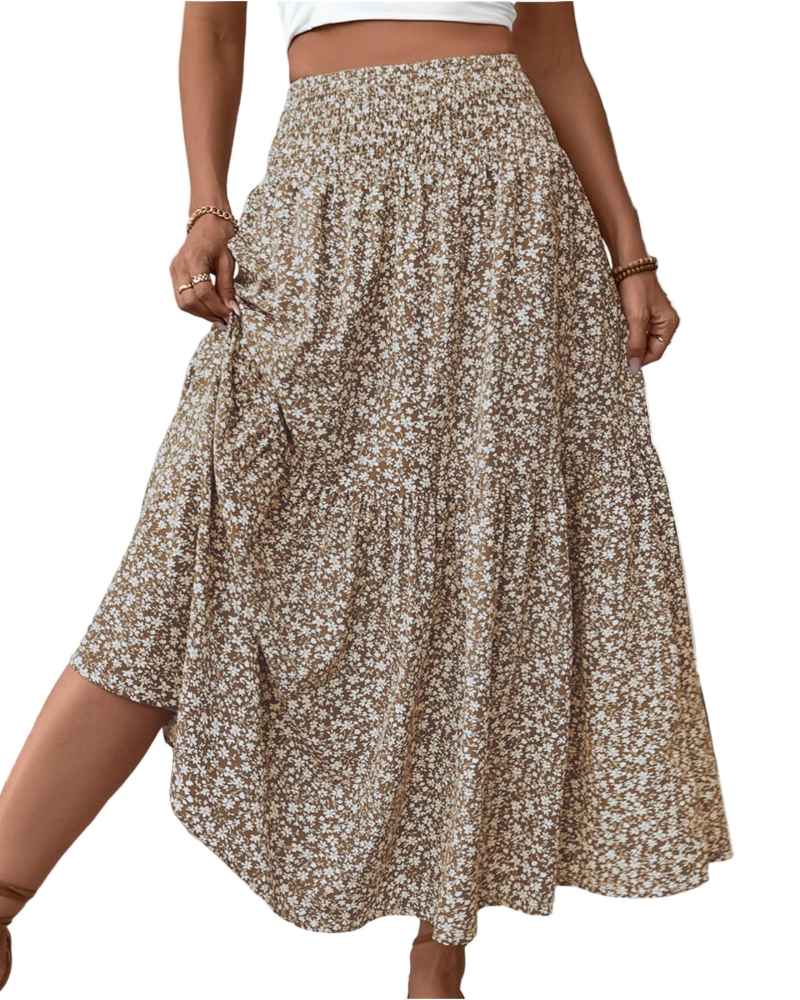 Lily Women’s Maxi Skirt – Floral High Waist A-Line Skirt with Pockets