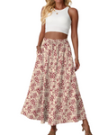 Eleanor Women’s Maxi Skirt – Floral High Waist A-Line Skirt with Pockets