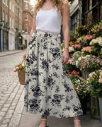 Hannah Women’s Maxi Skirt – Boho A-Line Drawstring Skirt with Pockets