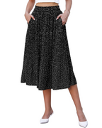 Stella Women’s Pleated Midi Skirt – Polka Dot Chiffon Skirt with Pockets