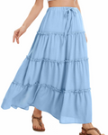 Harper Women’s Midi Skirt – Linen-Look A-Line Skirt with Drawstring Waist