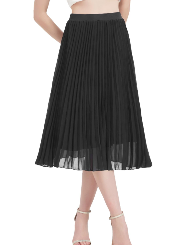 Emma Women’s Pleated Maxi Skirt – Chiffon A-Line Skirt with Elastic High Waist
