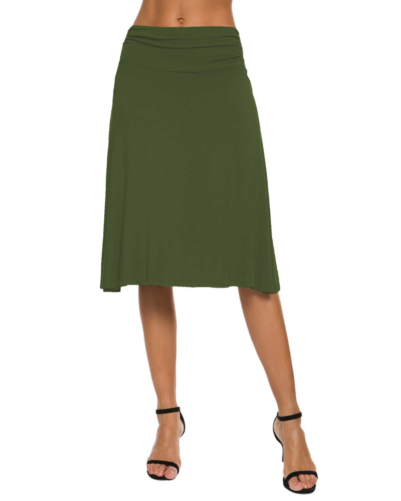 Audrey Women’s Midi Skirt – Stretch A-Line Knee-Length Skirt with Elastic Waist