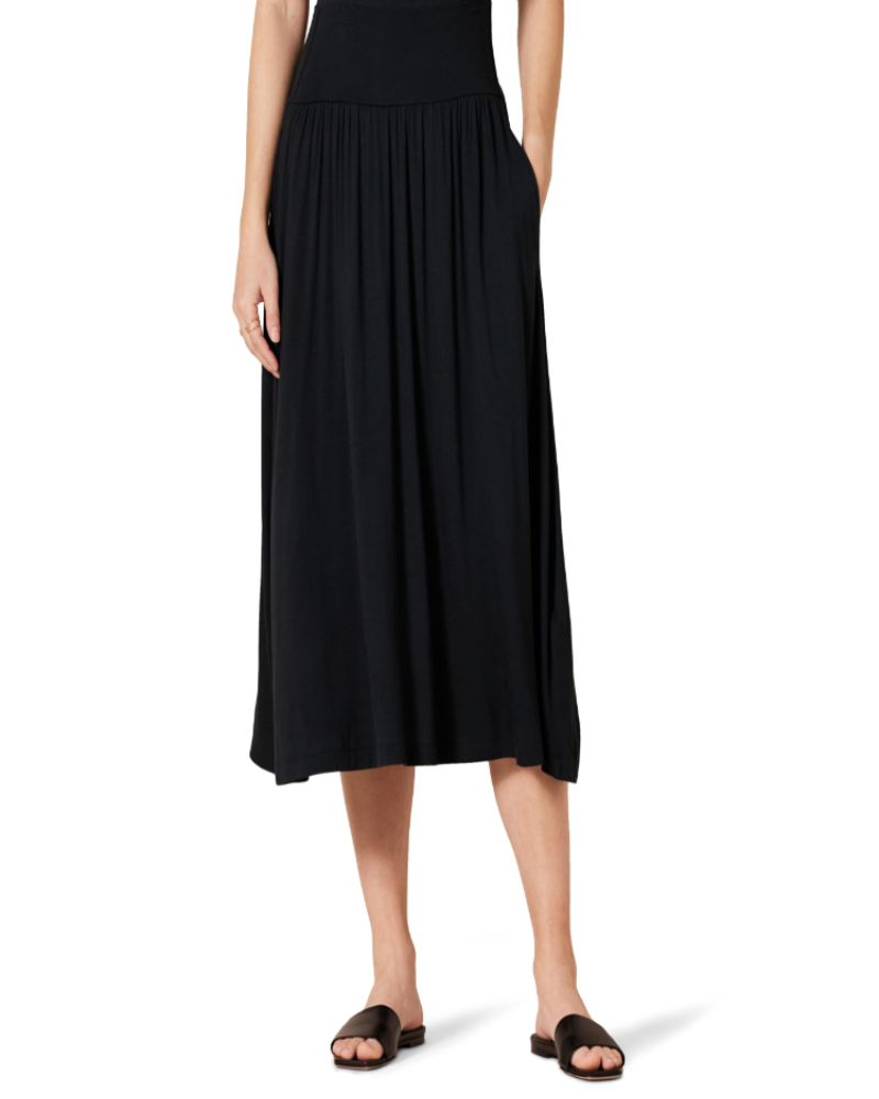 Nina Women’s Jersey Midi Skirt – Pull-On Stretch Skirt with Side Pockets