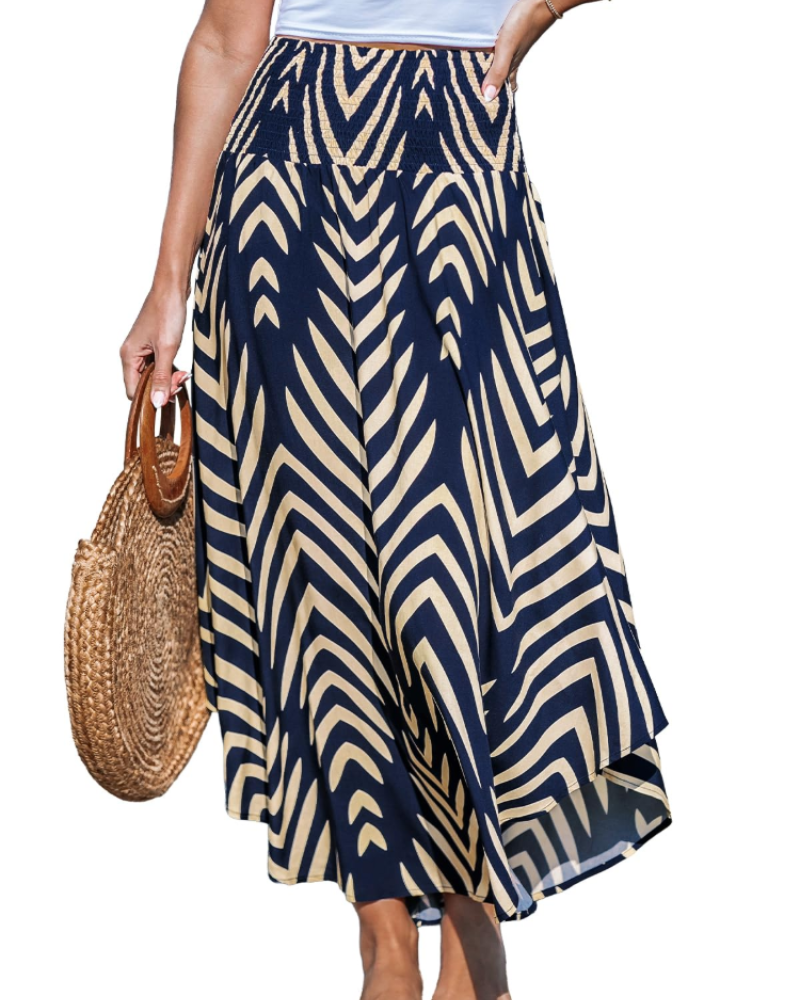 Kennedy Women’s Maxi Skirt – Viscose Abstract Print Skirt with Smocked Waist