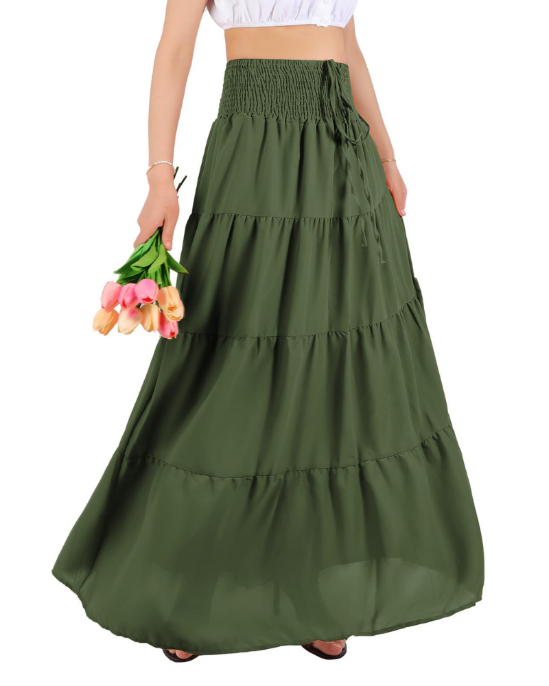 Zoe Women’s 2-in-1 Maxi Skirt – High Waist Chiffon A-Line Skirt Dress