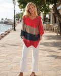 Solange Women's V-Neck Top – Color Block Lightweight Casual Chic Blouse