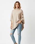 Elayne Women's Wool Poncho – Oversized Knit Turtleneck Winter Wrap