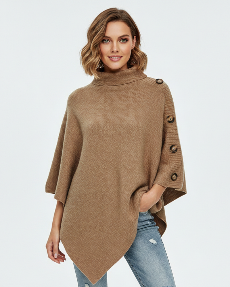 Elayne Women's Wool Poncho – Oversized Knit Turtleneck Winter Wrap