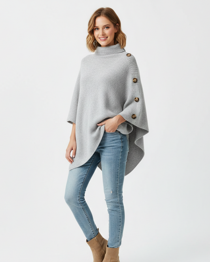 Elayne Women's Wool Poncho – Oversized Knit Turtleneck Winter Wrap