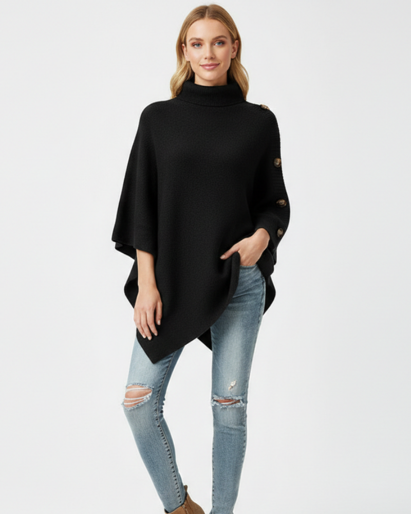 Elayne Women's Wool Poncho – Oversized Knit Turtleneck Winter Wrap