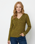 Zane Women's Sequin V-Neck Blouse – Long Sleeve Lightweight Casual Chic Top