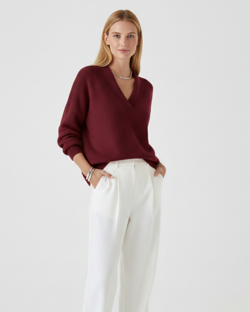 Alexandra Women’s V-Neck Sweater – Soft Knit Pullover with Elegant Casual Fit