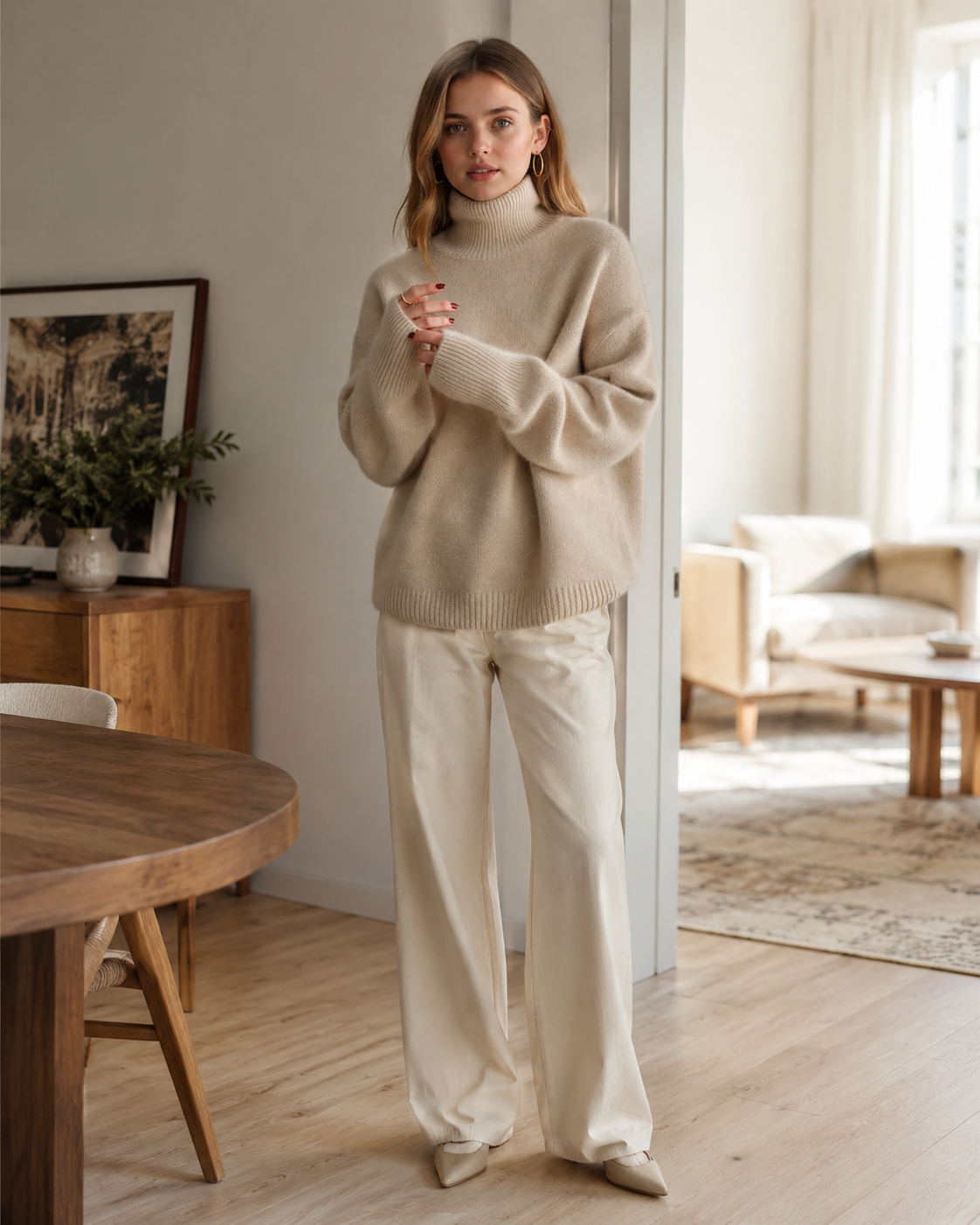 Sydney Women's Cashmere Turtleneck Sweater – Oversized Soft Winter Pullover