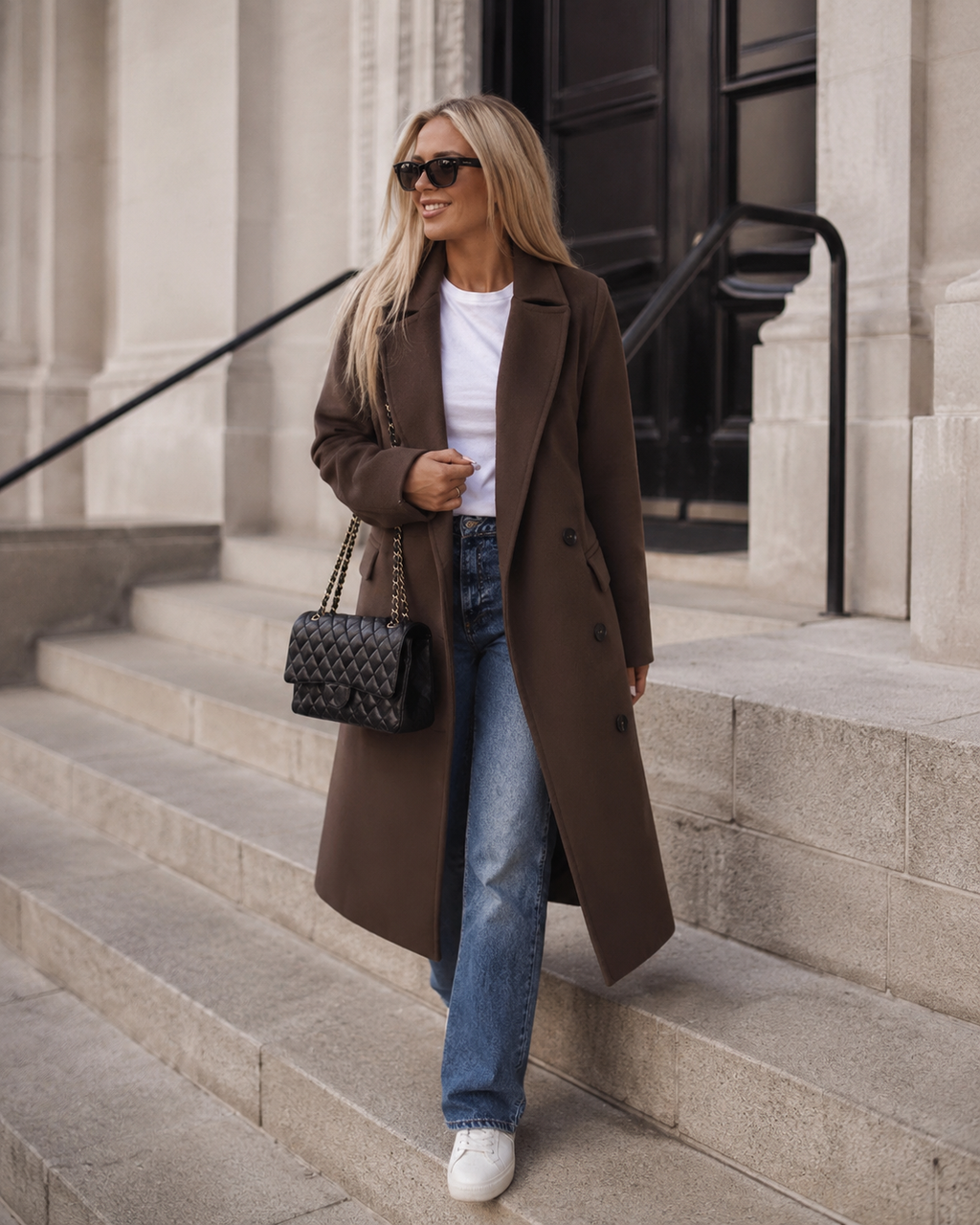 Talia Women's Belted Trench Coat – Double-Breasted Warm Winter Overcoat