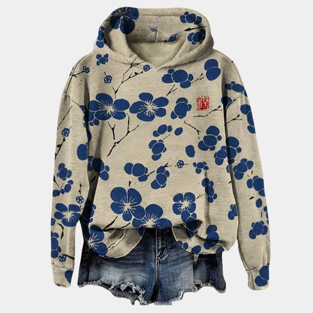 Kaori Women's Floral Hoodie – Soft Cotton Blend Relaxed Fit Casual Pullover